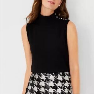 Ann Taylor Black Sleeveless Knit Turtleneck with Rhinestone Details - NWT